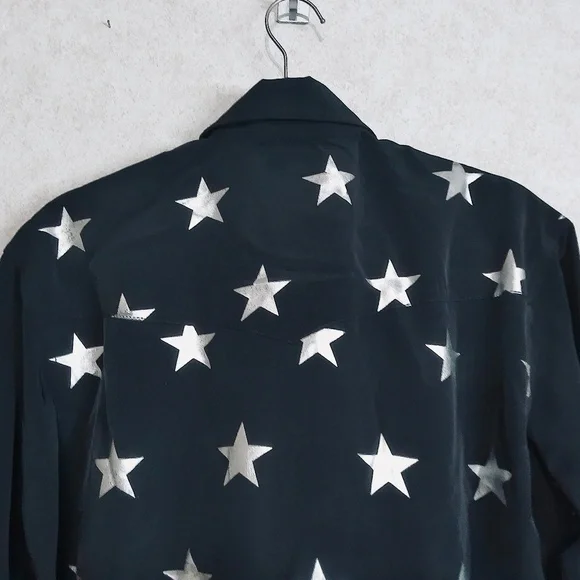 NWT Wrangler Western Shirts Snap Down Long Sleeve Black/Silver Men’s Size Small - Picture 6 of 11